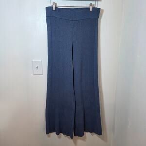 Aerie Pants Womens Large Blue Ribbed Wide Leg Hi Rise Pull On Stretch